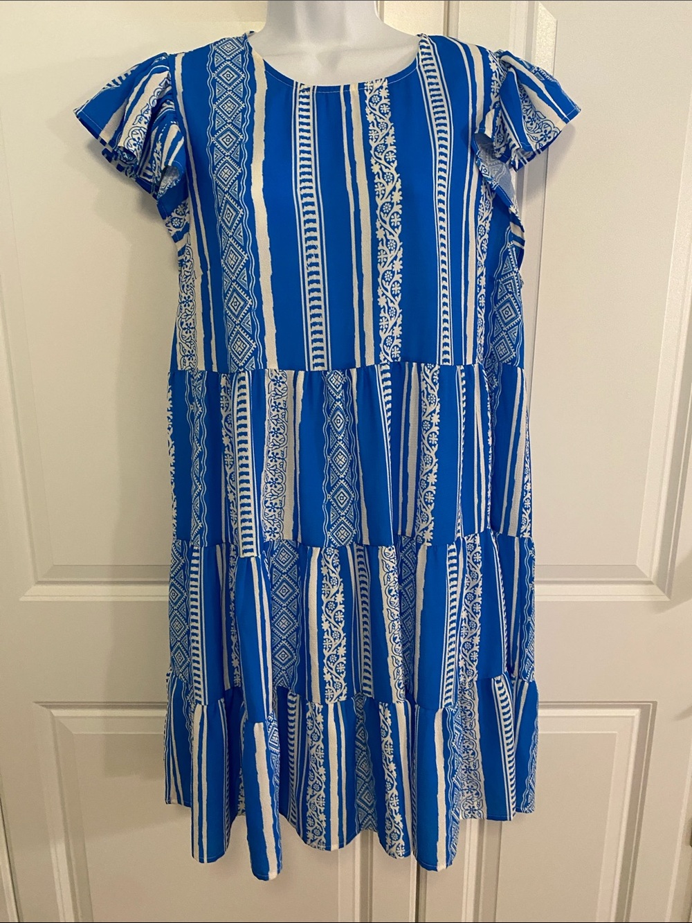 Flying Tomato Blue & White Striped Tiered Mini Dress